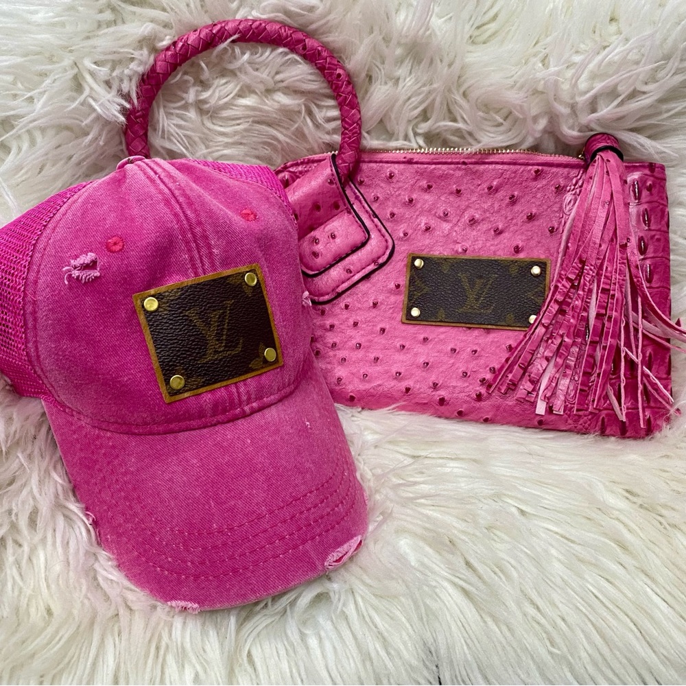 Combo Deal 🩷 Upcycled Authentic LV Wristlet & Hat